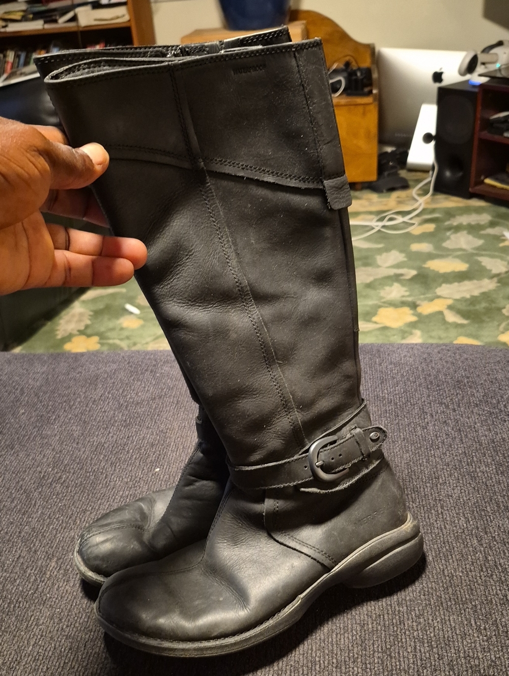 Merrell Black Leather Mid-Calf Buckle Riding Boots